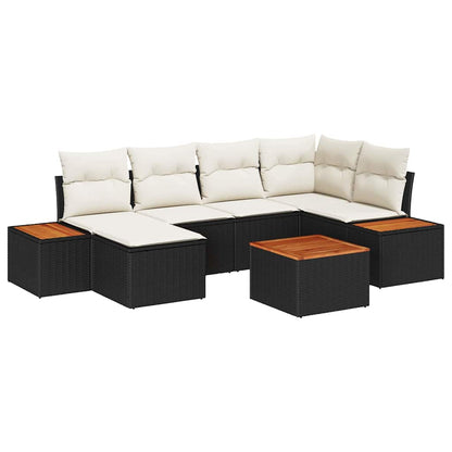 Conjunto de Sofá de Jardim com almofada 7 pcs Preto e creme