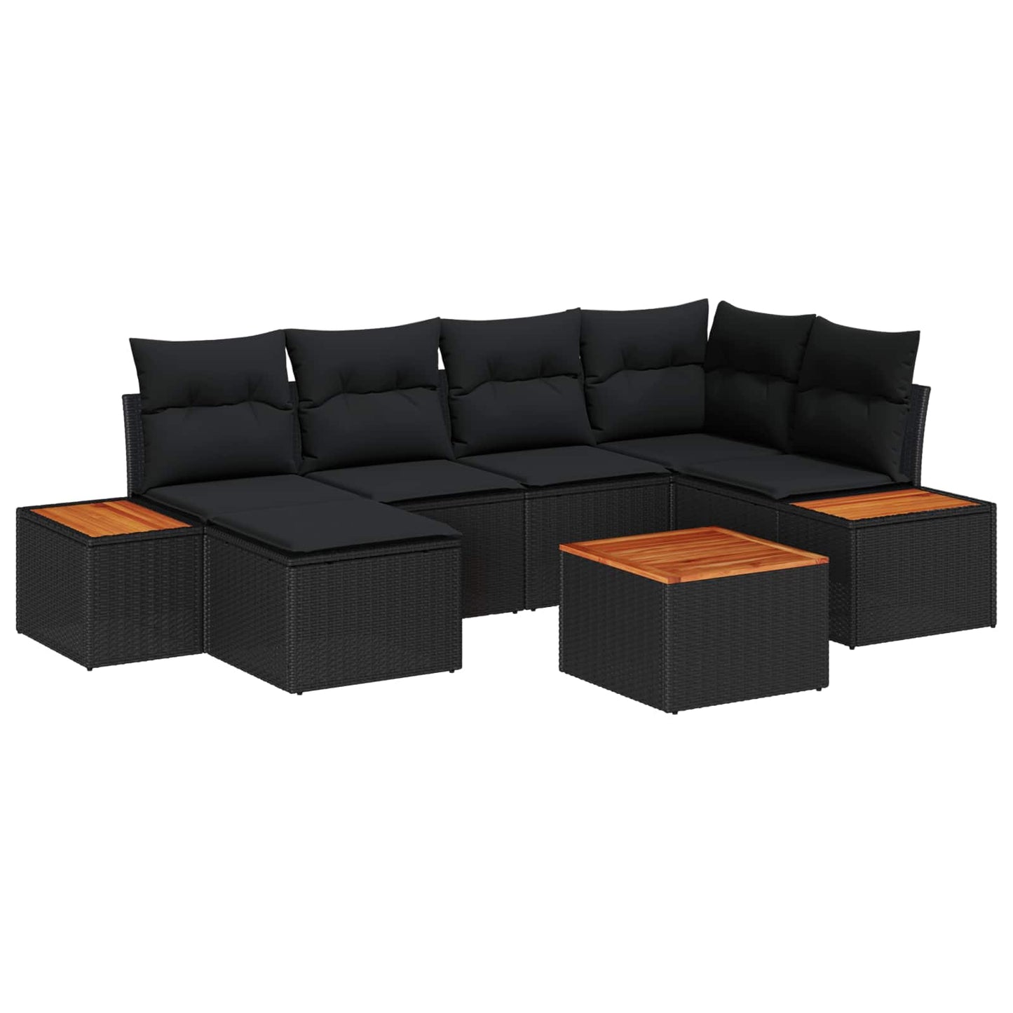Conjunto de Sofá de Jardim 7 pcs Preto Rattan de Polipropileno