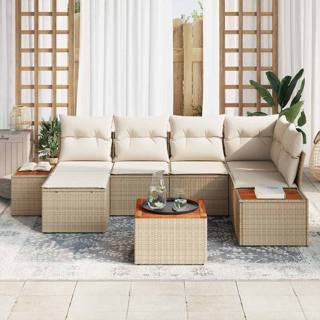 Conjunto de Sofá de Jardim 7 pcs bege e creme 264 x 154 x 85 cm
