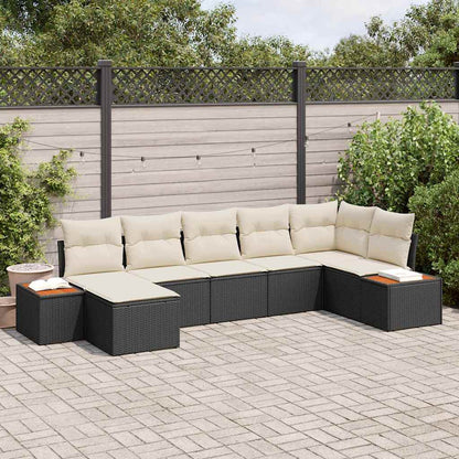 Conjunto de Sofá de Jardim com almofada 7 pcs Preto e creme