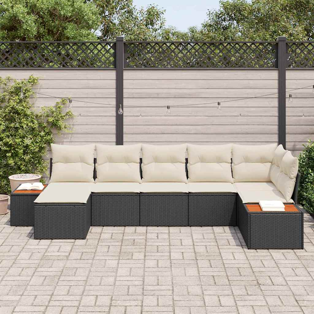 Conjunto de Sofá de Jardim com almofada 7 pcs Preto e creme