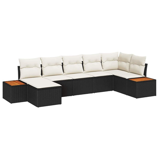 Conjunto de Sofá de Jardim com almofada 7 pcs Preto e creme