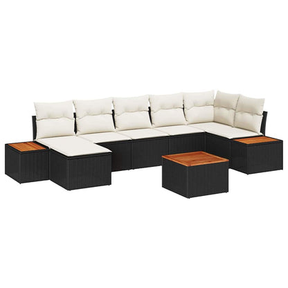 Conjunto de Sofá de Jardim com almofada 8 pcs Preto e creme