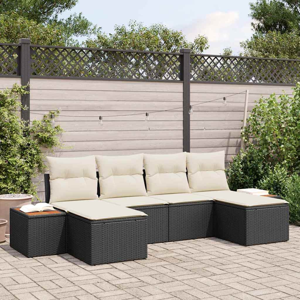 Conjunto de Sofá de Jardim 6 pcs Preto e creme 184 x 62 x 85 cm