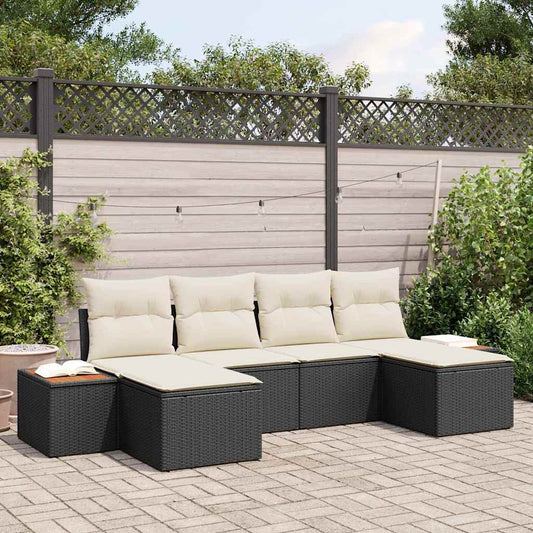 Conjunto de Sofá de Jardim 6 pcs Preto e creme 184 x 62 x 85 cm