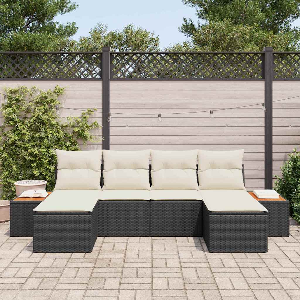 Conjunto de Sofá de Jardim 6 pcs Preto e creme 184 x 62 x 85 cm