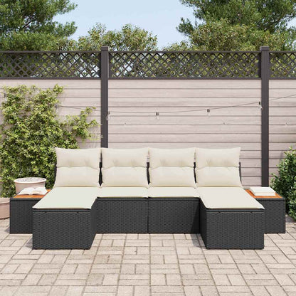 Conjunto de Sofá de Jardim 6 pcs Preto e creme 184 x 62 x 85 cm