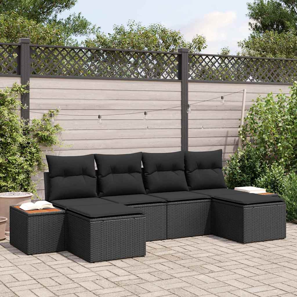 Conjunto de Sofá de Jardim 6 pcs Preto 184 x 62 x 85 cm