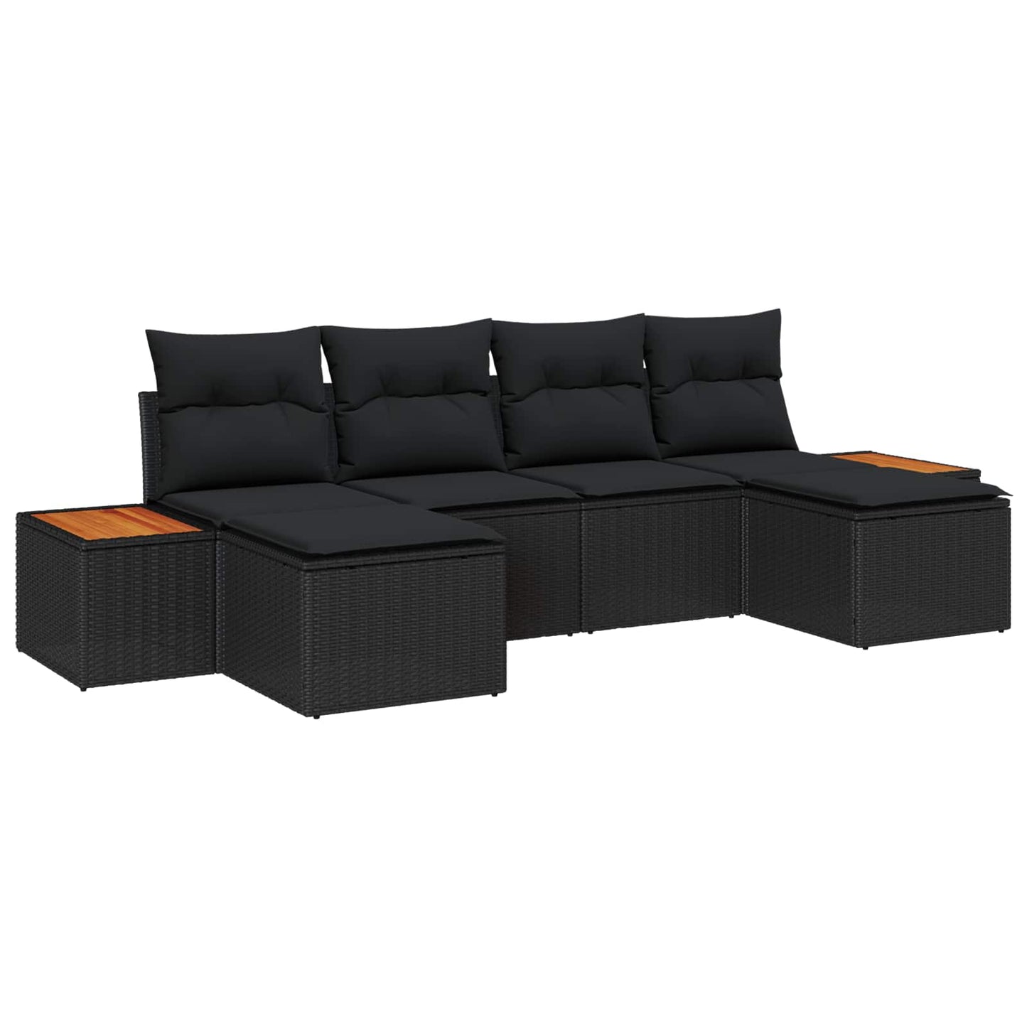 Conjunto de Sofá de Jardim 6 pcs Preto Rattan de Polipropileno