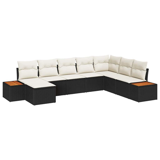 Conjunto de Sofá de Jardim com almofada 8 pcs Preto e creme