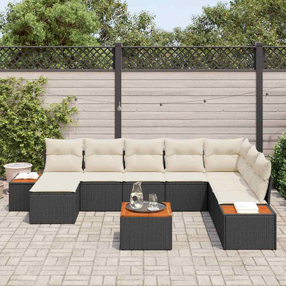 Conjunto de Sofá de Jardim com almofada 9 pcs Preto e creme