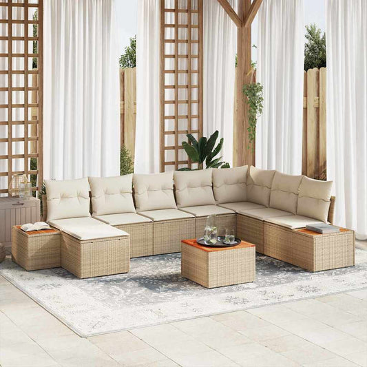 Conjunto de Sofá de Jardim 9 pcs bege e creme 319 x 209 x 85 cm