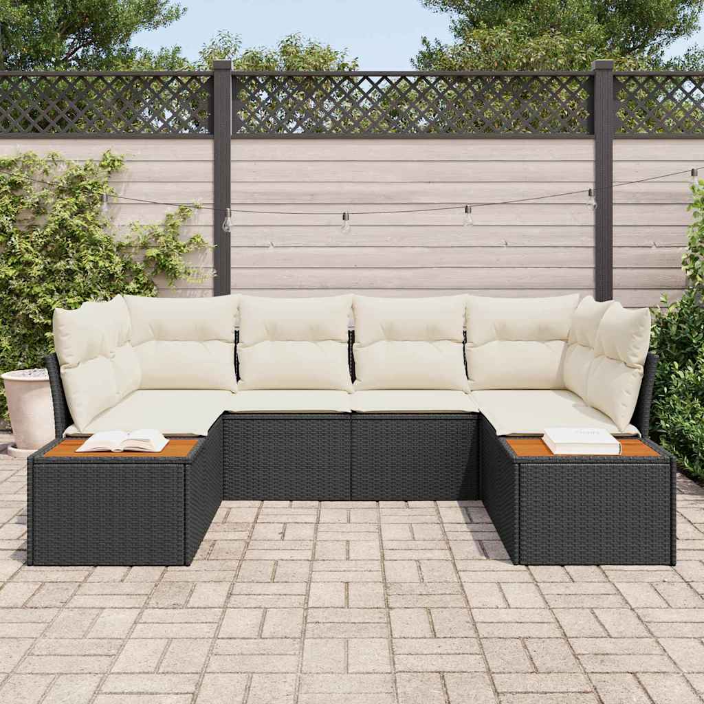 Conjunto de Sofá de Jardim com almofada 6 pcs Preto e creme