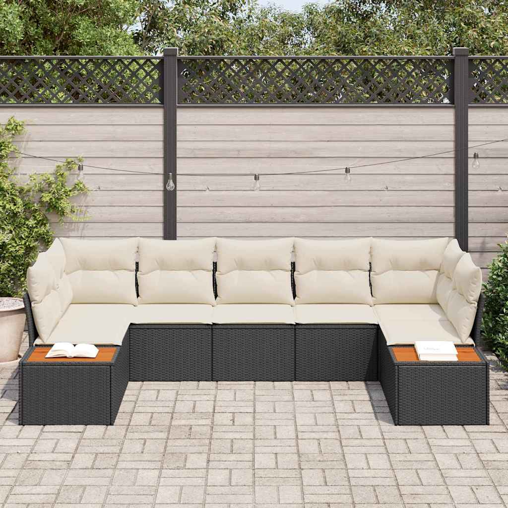 Conjunto de Sofá de Jardim com almofada 7 pcs Preto e creme