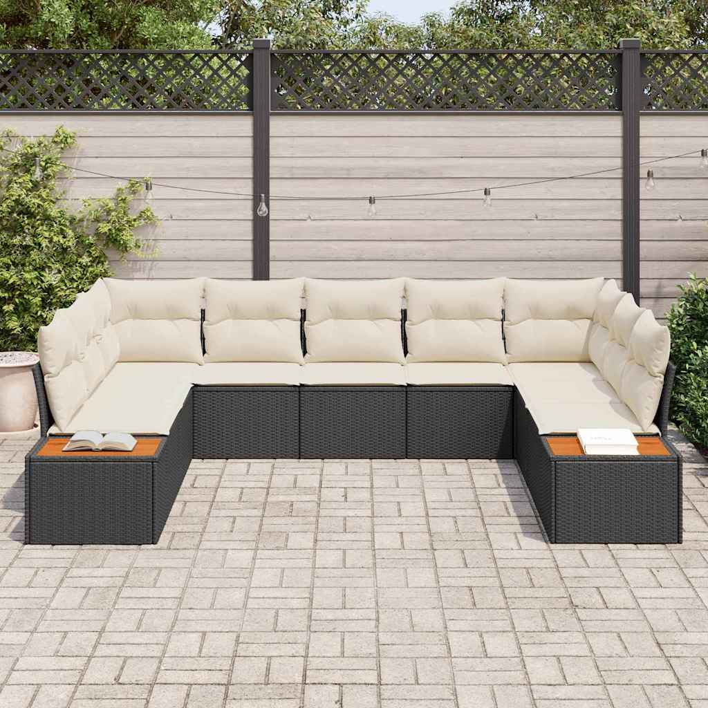 Conjunto de Sofá de Jardim com almofada 5 pcs Preto e creme