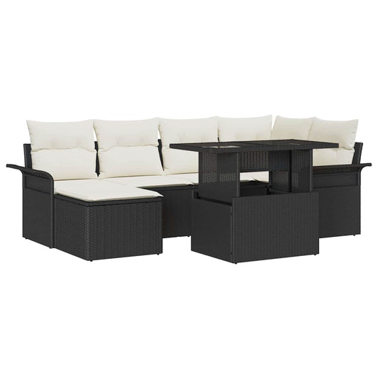 Conjunto de Sofá de Jardim 7 pcs Preto Rattan Sintético