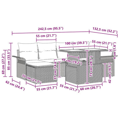 Conjunto de Sofá de Jardim 7 pcs Preto Rattan Sintético