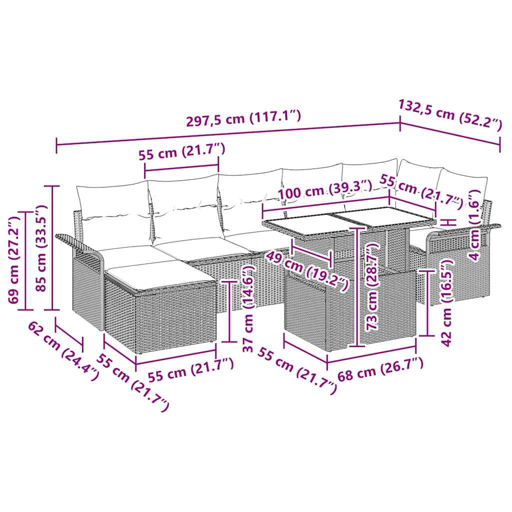 Conjunto de Sofá de Jardim 8 pcs Bege Rattan Sintético