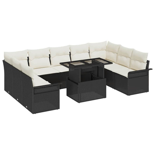 Conjunto de Sofá de Jardim Manual 10 pcs Preto 100 x 55 x 73 cm