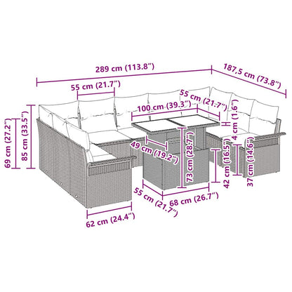 Conjunto de Sofá de Jardim Manual 10 pcs Preto 100 x 55 x 73 cm