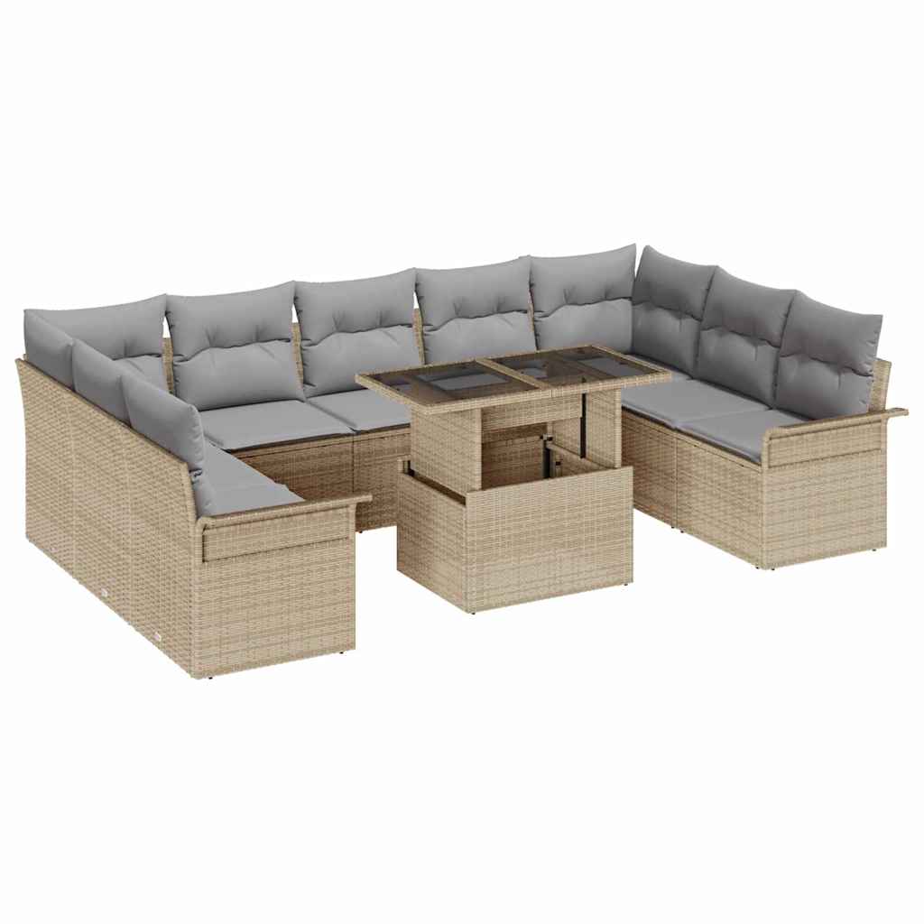 Conjunto de Sofá de Jardim Manual 10 pcs Bege 100 x 55 x 73 cm