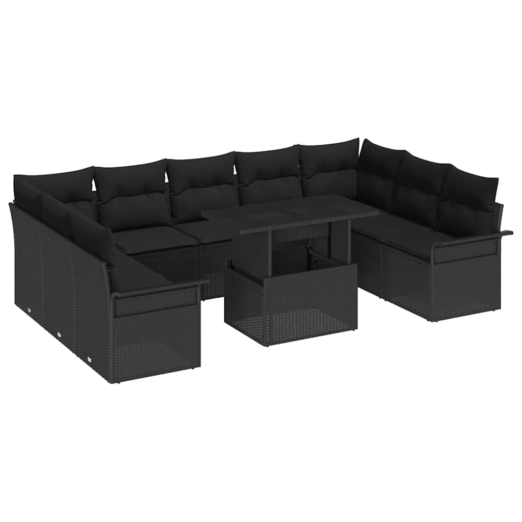 Conjunto de Sofá de Jardim Manual 10 pcs Preto 100 x 55 x 73 cm