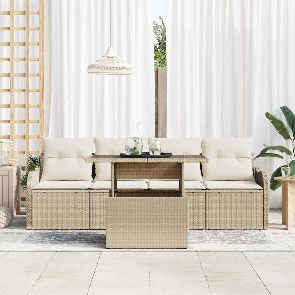 Conjunto de Sofá de Jardim Manual 5 pcs Bege 100 x 55 x 73 cm