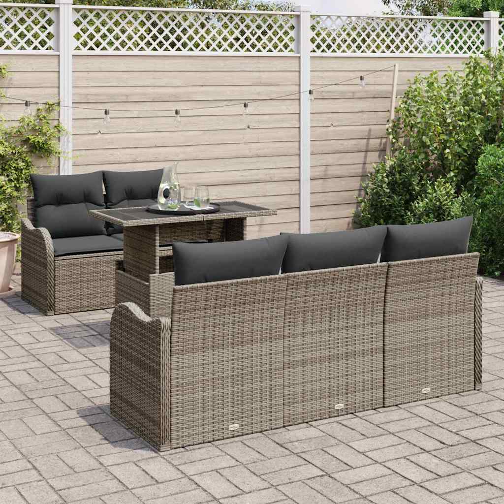 Conjunto de Sofá de Jardim 6 pcs Cinzeto Rattan Sintético