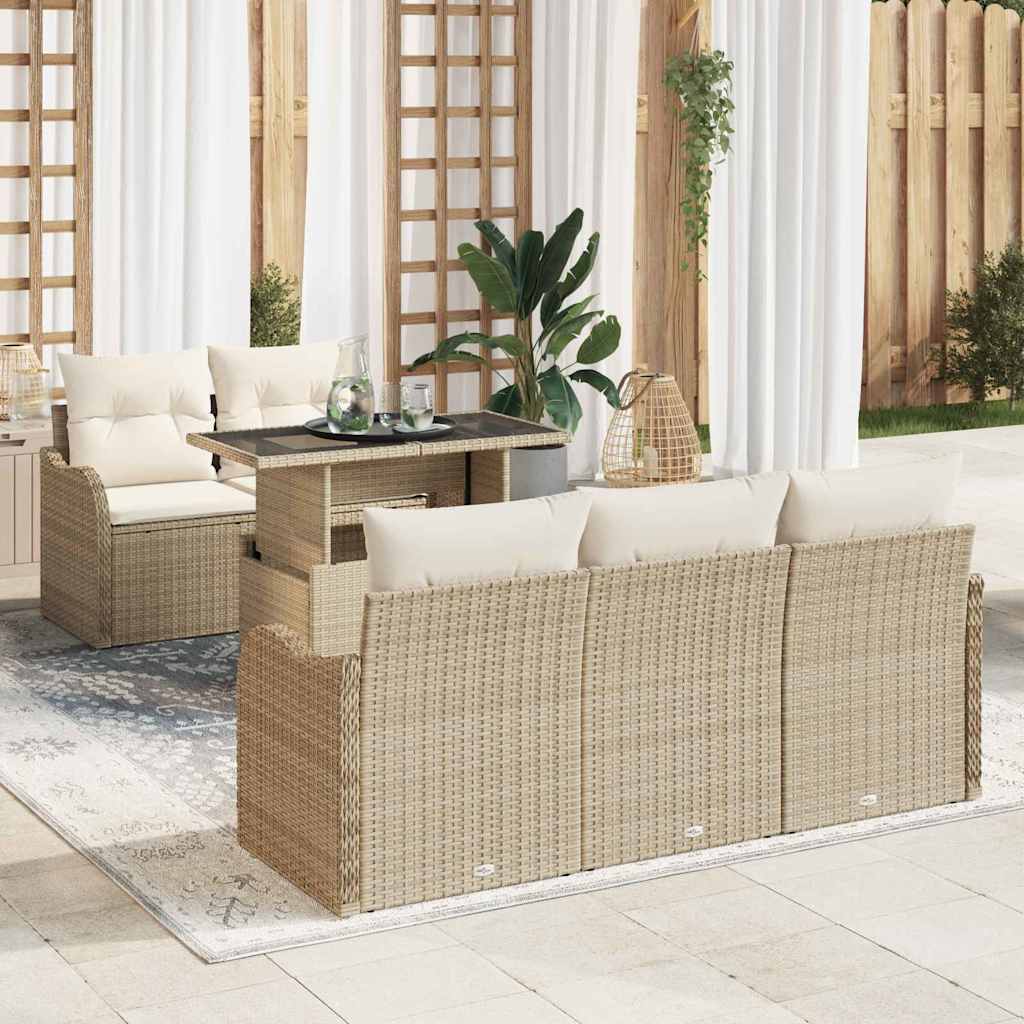 Conjunto de Sofá de Jardim Manual 6 pcs Bege 100 x 55 x 73 cm
