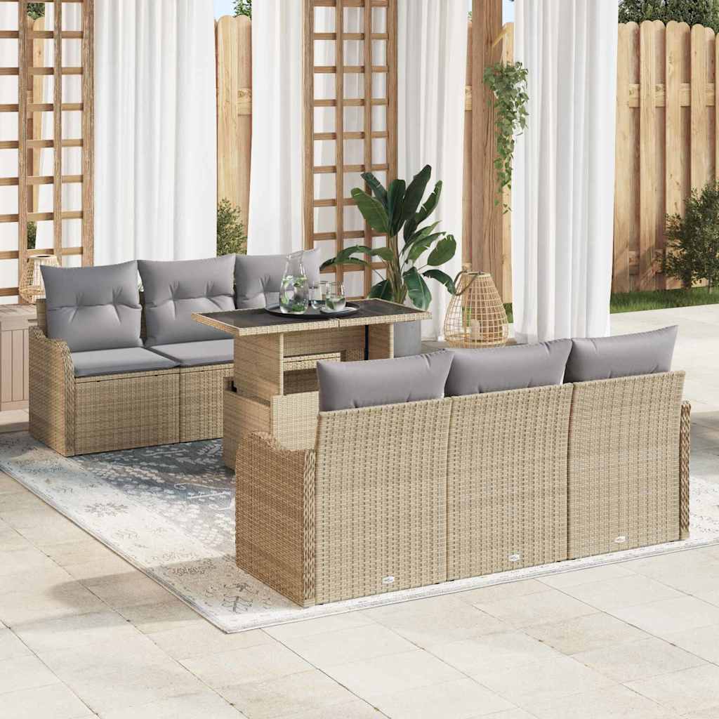 Conjunto de Sofá de Jardim Manual 7 pcs Bege 100 x 55 x 73 cm