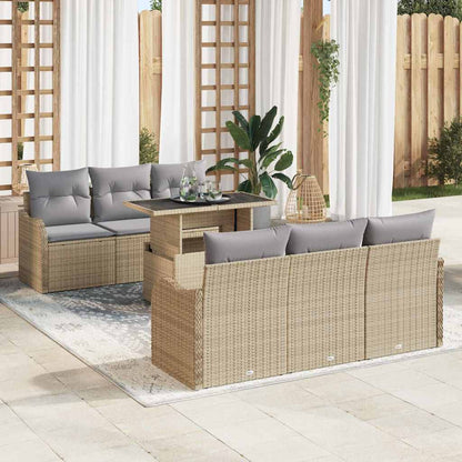 Conjunto de Sofá de Jardim Manual 7 pcs Bege 100 x 55 x 73 cm
