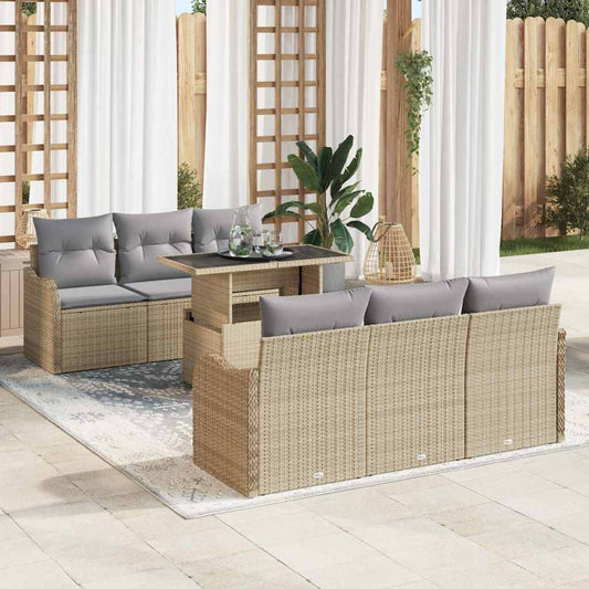 Conjunto de Sofá de Jardim Manual 7 pcs Bege 100 x 55 x 73 cm