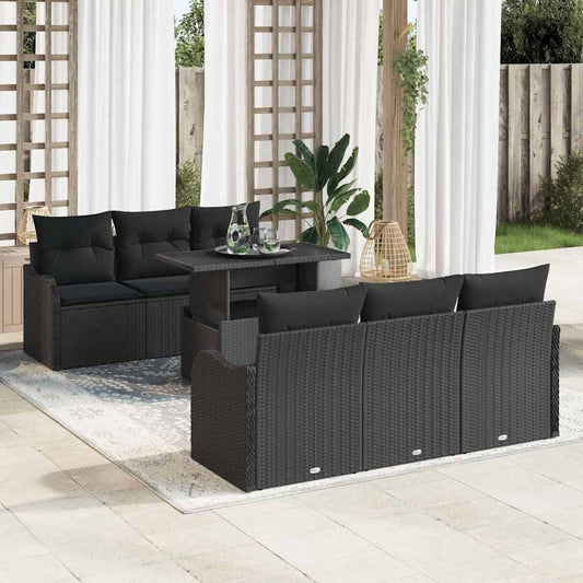 Conjunto de Sofá de Jardim Manual 7 pcs Preto 100 x 55 x 73 cm