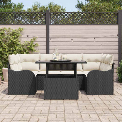 Conjunto de Sofá de Jardim Manual 7 pcs Preto Rattan Sintético