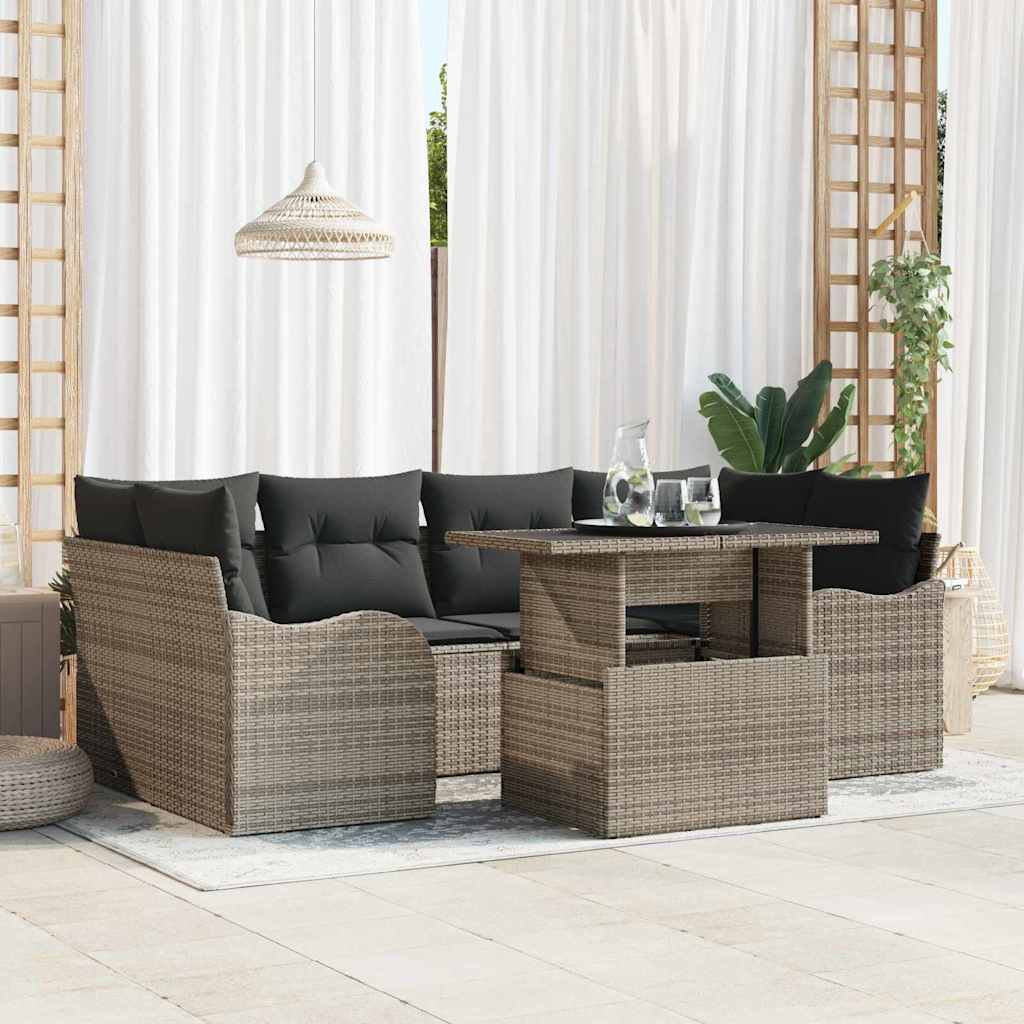 Conjunto de Sofá de Jardim 7 pcs Cinzeto Rattan Sintético