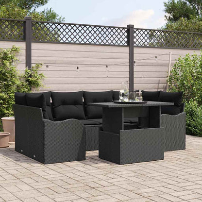 Conjunto de Sofá de Jardim Manual 7 pcs Preto Rattan Sintético