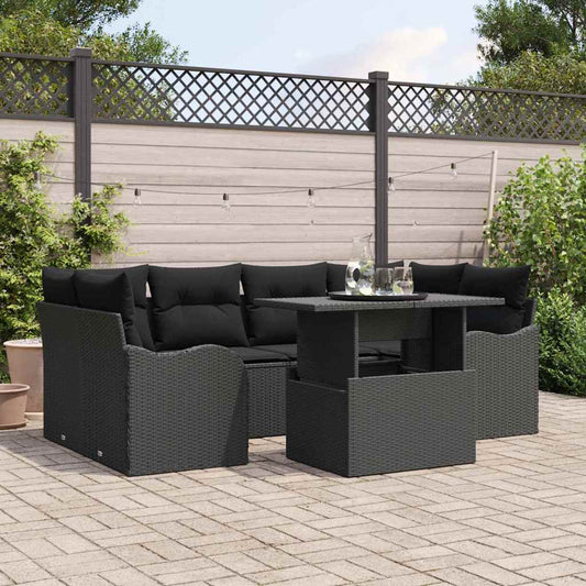 Conjunto de Sofá de Jardim Manual 7 pcs Preto Rattan Sintético