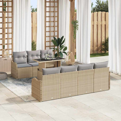 Conjunto de Sofá de Jardim Manual 8 pcs Bege 100 x 55 x 73 cm
