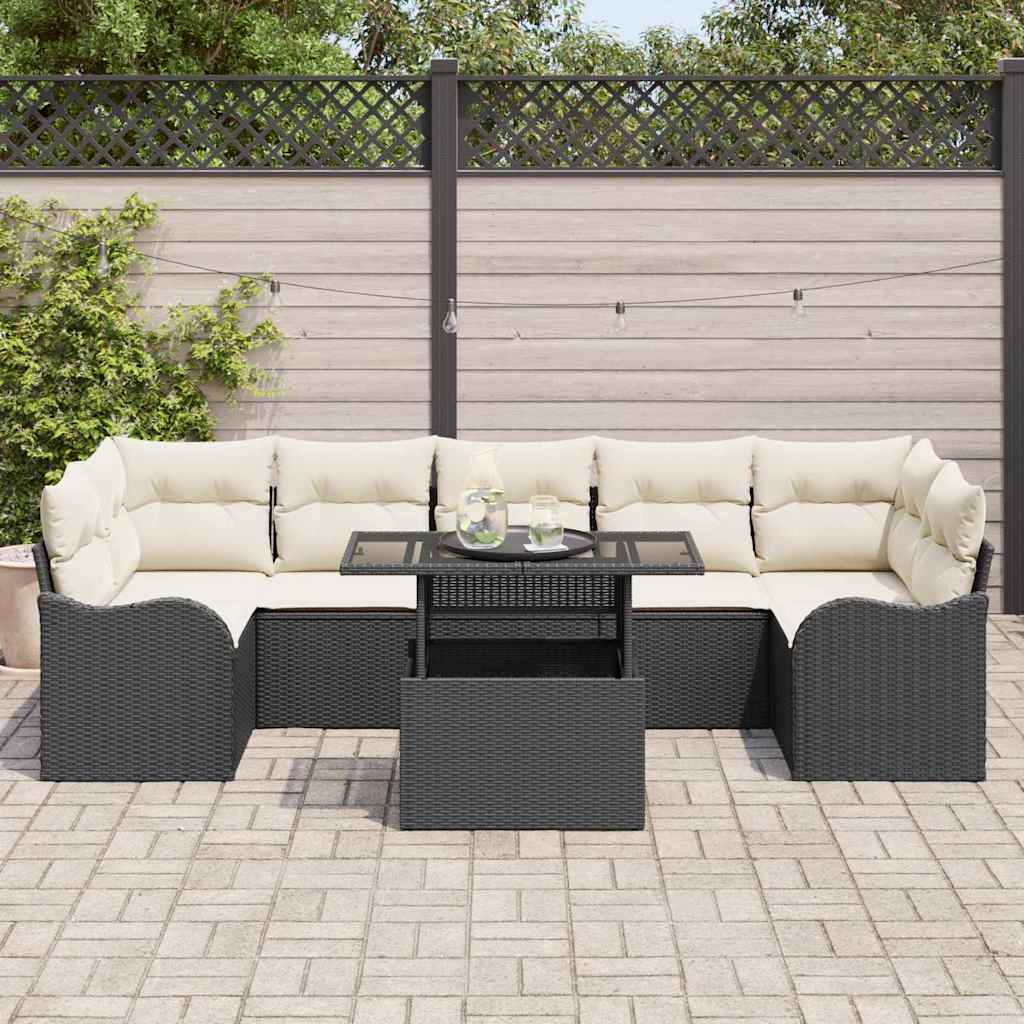 Conjunto de Sofá de Jardim Manual 8 pcs Preto Rattan Sintético