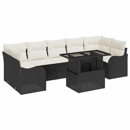 Conjunto de Sofá de Jardim Manual 8 pcs Preto Rattan Sintético