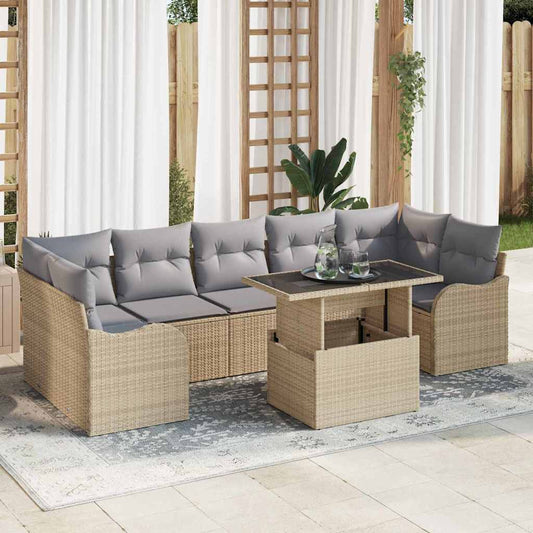 Conjunto de Sofá de Jardim Manual 8 pcs Bege 100 x 55 x 73 cm