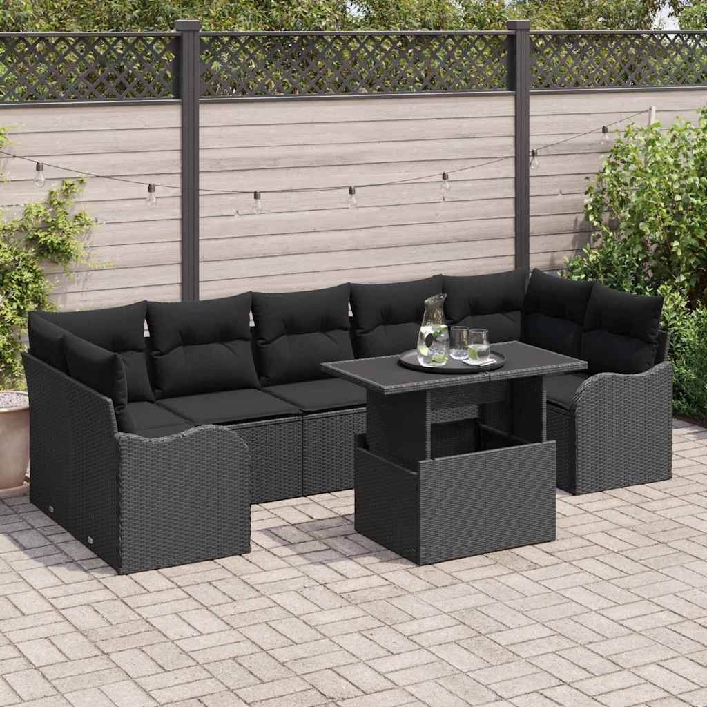 Conjunto de Sofá de Jardim Manual 8 pcs Preto Rattan Sintético