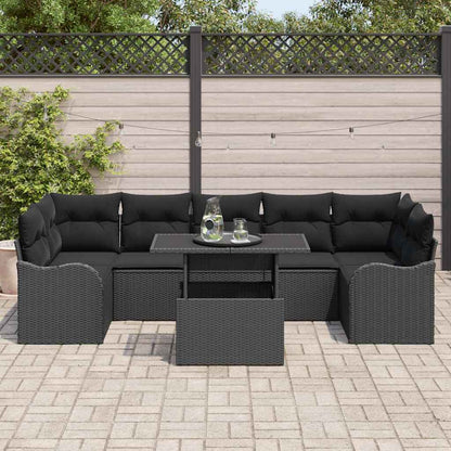 Conjunto de Sofá de Jardim Manual 8 pcs Preto Rattan Sintético