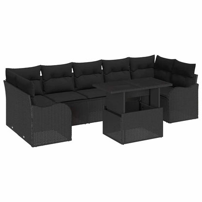 Conjunto de Sofá de Jardim Manual 8 pcs Preto Rattan Sintético