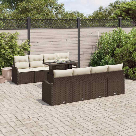 Conjunto de Sofá de Jardim 9 pcs Castanho 100 x 55 x 73 cm