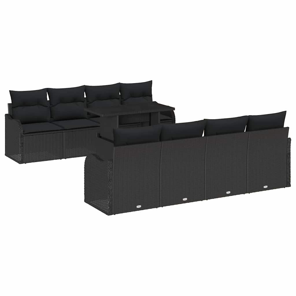 Conjunto de Sofá de Jardim Manual 9 pcs Preto 100 x 55 x 73 cm