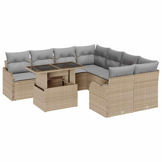 Conjunto de Sofá de Jardim Manual 9 pcs Bege 100 x 55 x 73 cm