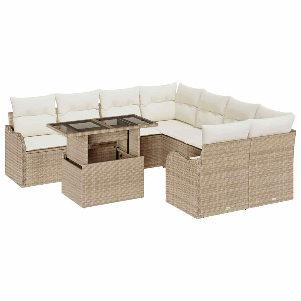 Conjunto de Sofá de Jardim Manual 9 pcs Bege 100 x 55 x 73 cm