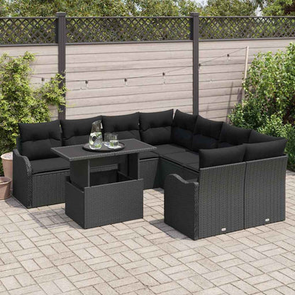Conjunto de Sofá de Jardim Manual 9 pcs Preto 100 x 55 x 73 cm