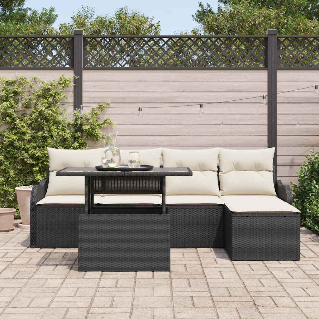 Conjunto de Sofá de Jardim 6 pcs Preto Rattan Sintético